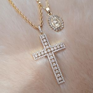 Iced out cubic zirconia cross necklace gold